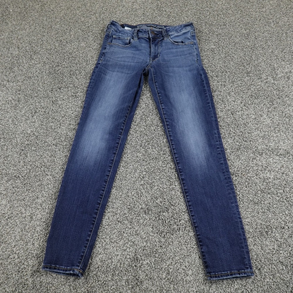 American Eagle Jeans Womens 4 Dark Blue Denim Pants Skinny Stretch Preppy Faded